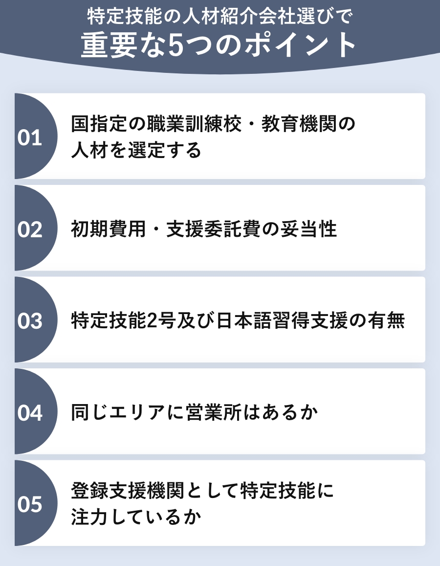 特定技能の人材紹介会社選びで重要な5つのポイント